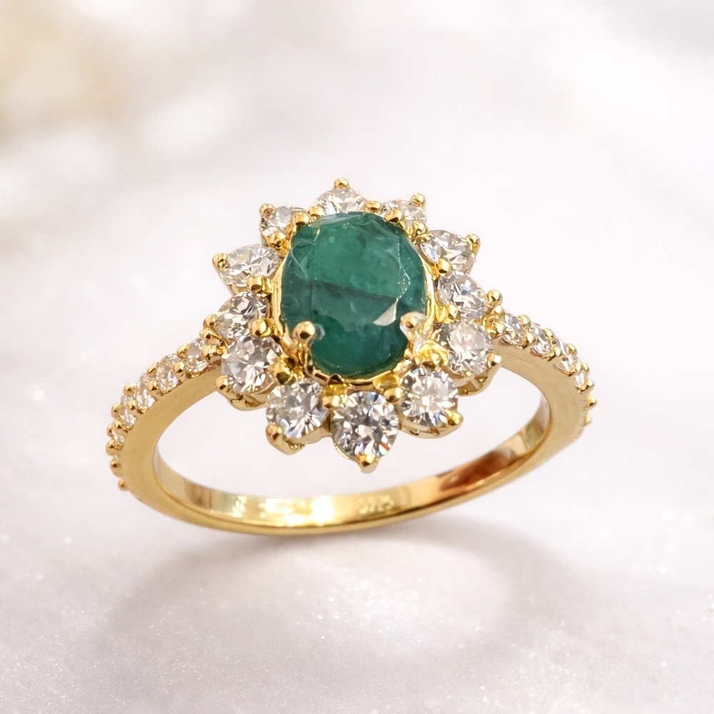 Genuine Emerald Diamond Ring